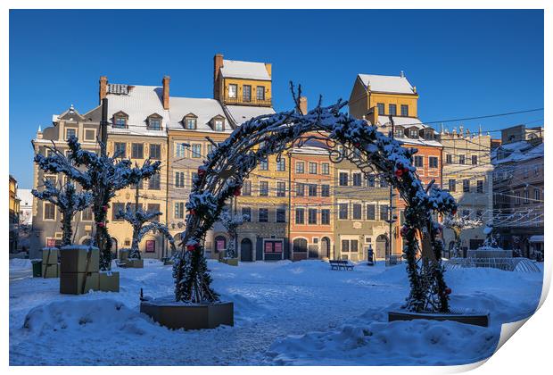 Winter Sunrise At Warsaw Old Town Square Print by Artur Bogacki