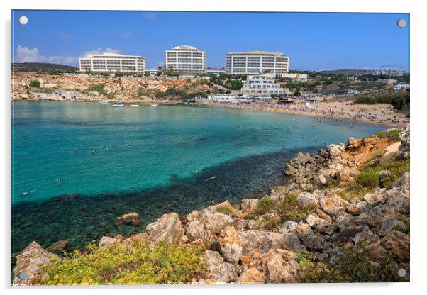 Golden Bay Resort In Malta Acrylic by Artur Bogacki