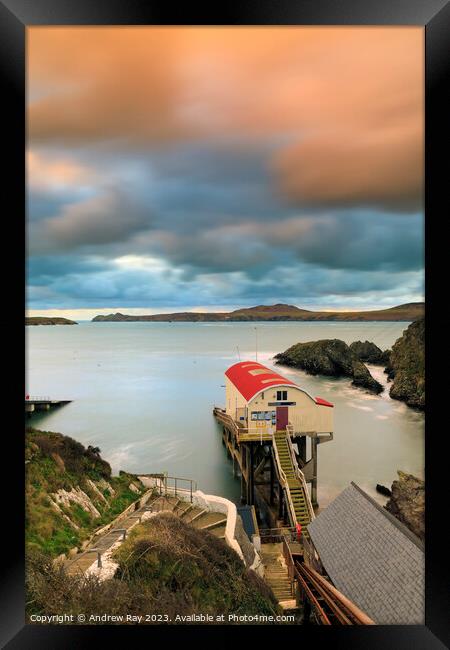 St David's RNLI Station at sunset  Framed Print by Andrew Ray