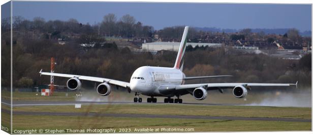 Giant Emirates Airbus 380A Taking Off Canvas Print by Stephen Thomas Photography 