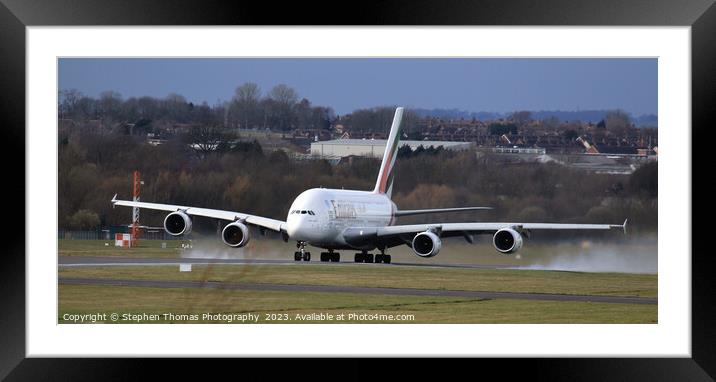 Giant Emirates Airbus 380A Taking Off Framed Mounted Print by Stephen Thomas Photography 