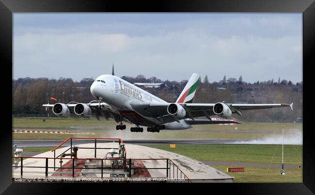 Emirates Airbus A380A Taking Off Framed Print by Stephen Thomas Photography 