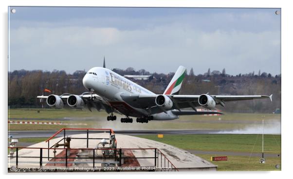 Emirates Airbus A380A Taking Off Acrylic by Stephen Thomas Photography 