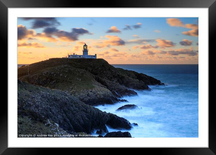 Strumble Head Lighthouse at sunset Framed Mounted Print by Andrew Ray