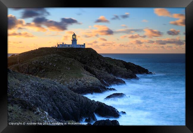 Strumble Head Lighthouse at sunset Framed Print by Andrew Ray
