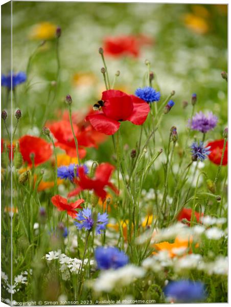 Poppies and wild  flowers  Canvas Print by Simon Johnson