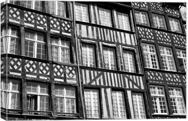 Medieval house fronts, Rennes, monochrome Canvas Print by Paul Boizot