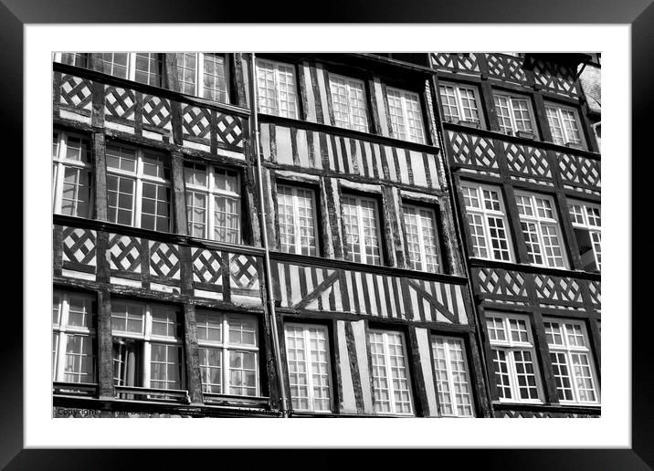 Medieval house fronts, Rennes, monochrome Framed Mounted Print by Paul Boizot