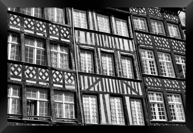 Medieval house fronts, Rennes, monochrome Framed Print by Paul Boizot