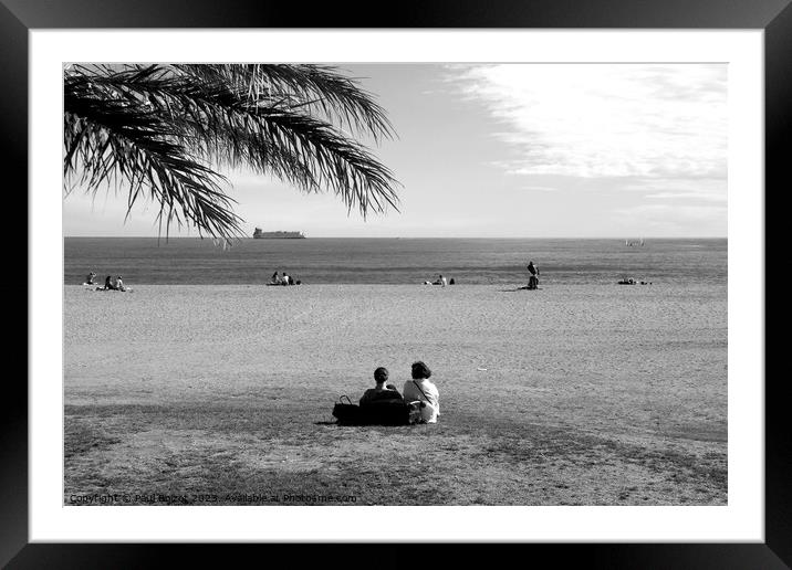 On the beach, Malaga, monochrome  Framed Mounted Print by Paul Boizot