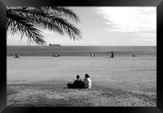 On the beach, Malaga, monochrome  Framed Print by Paul Boizot