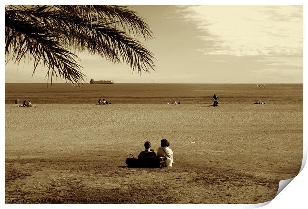 On the beach, Malaga, sepia Print by Paul Boizot