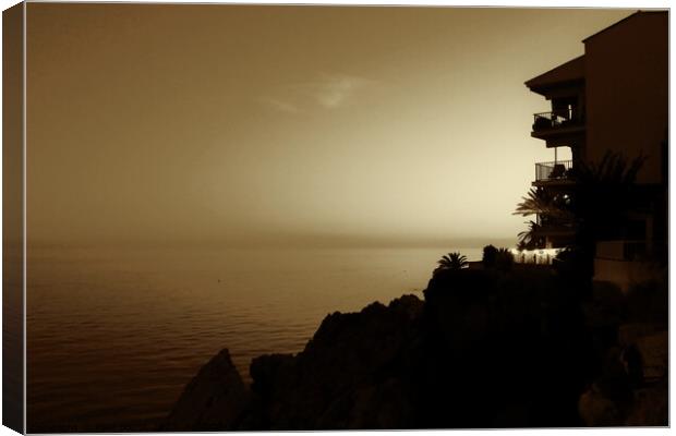 Sunset at Nerja, Spain, sepia Canvas Print by Paul Boizot