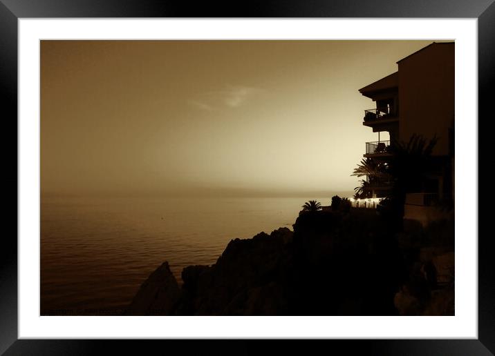 Sunset at Nerja, Spain, sepia Framed Mounted Print by Paul Boizot