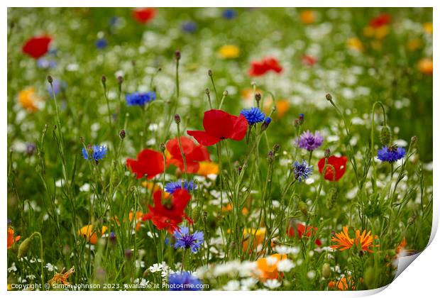 wild flower field Print by Simon Johnson