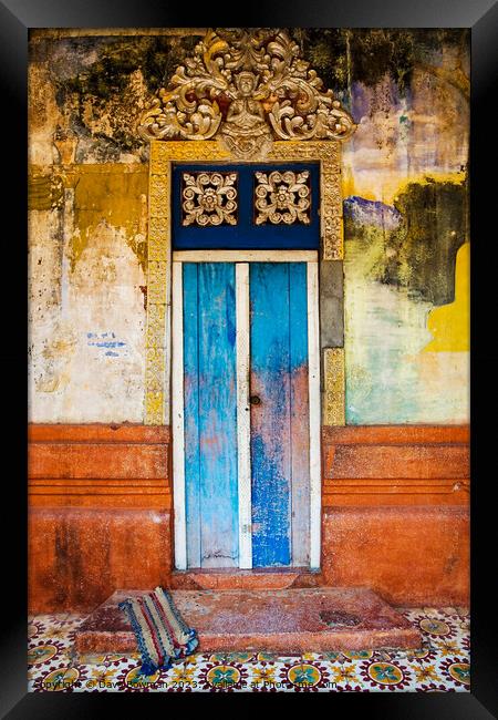 Cambodian Door Framed Print by Dave Bowman