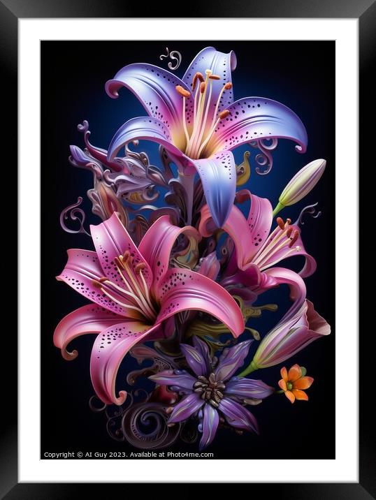 Colourful Bouquet Flower Digital Painting Framed Mounted Print by Craig Doogan Digital Art