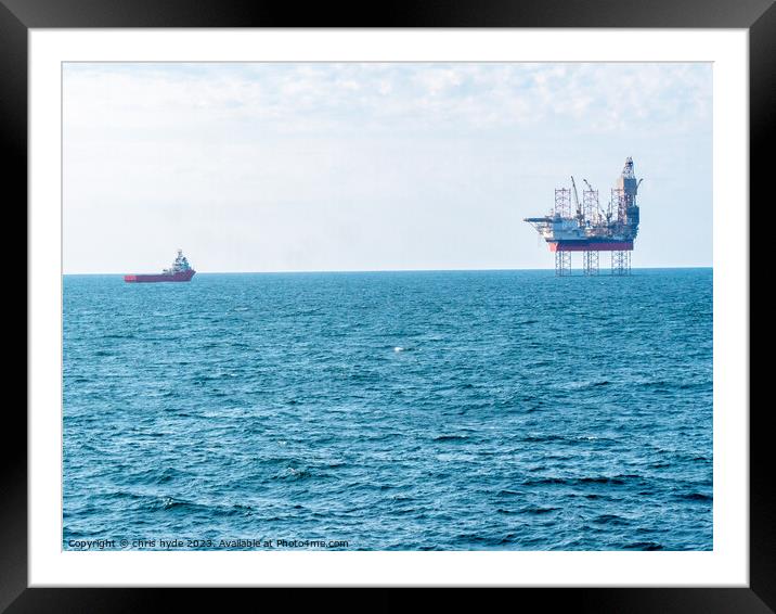 Oil Rig and Ship Framed Mounted Print by chris hyde