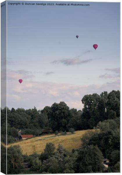 Collection if balloons over Foxhill in Bath Canvas Print by Duncan Savidge