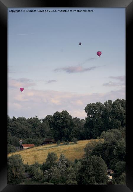 Collection if balloons over Foxhill in Bath Framed Print by Duncan Savidge
