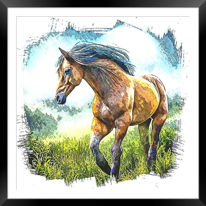 A horse standing in a field. Framed Mounted Print by Luigi Petro