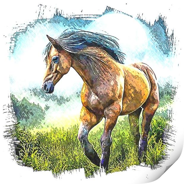 A horse standing in a field. Print by Luigi Petro