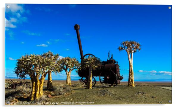 Abandoned steam engine , Tankwa Karoo. Acrylic by Adrian Turnbull-Kemp