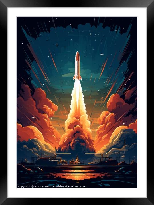 Space Rocket Illustration Framed Mounted Print by Craig Doogan Digital Art