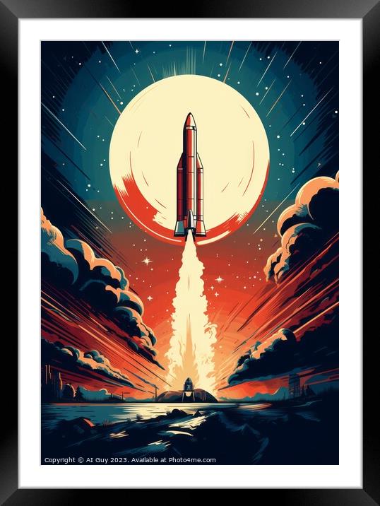 Space Rocket Illustration Framed Mounted Print by Craig Doogan Digital Art