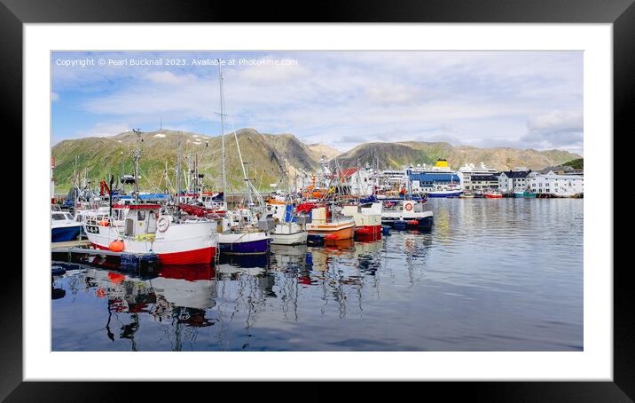 Fishing Boats in Honningsvar Harbour Norway pano Framed Mounted Print by Pearl Bucknall