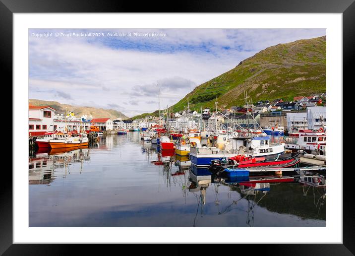 Boats in Honningsvar Harbour Norway Framed Mounted Print by Pearl Bucknall
