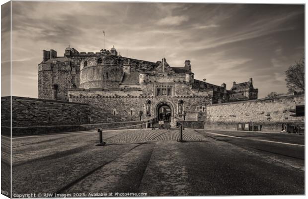 Edinburgh Castle in Black and White Canvas Print by RJW Images