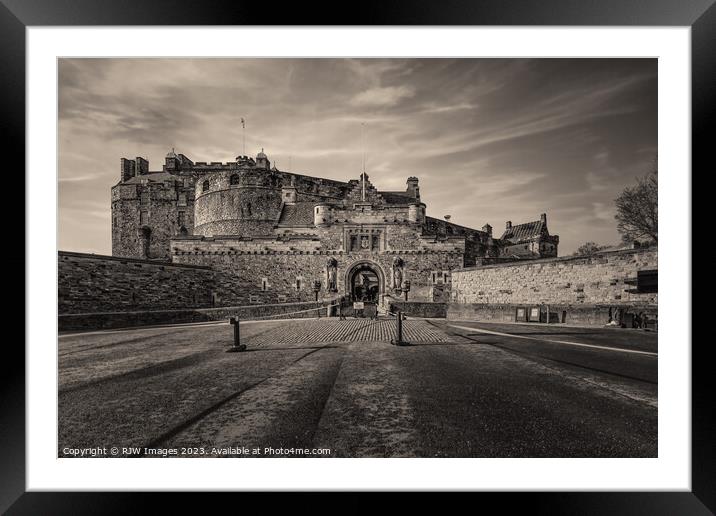 Edinburgh Castle in Black and White Framed Mounted Print by RJW Images