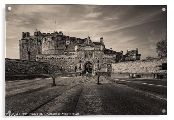 Edinburgh Castle in Black and White Acrylic by RJW Images