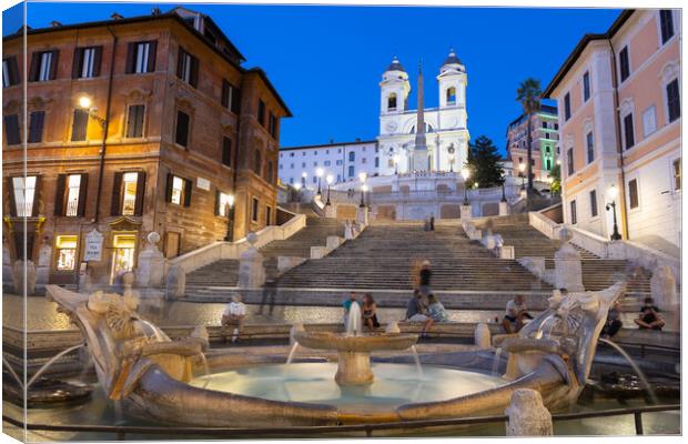 Spanish Steps and Fountain in Rome at Night Canvas Print by Artur Bogacki