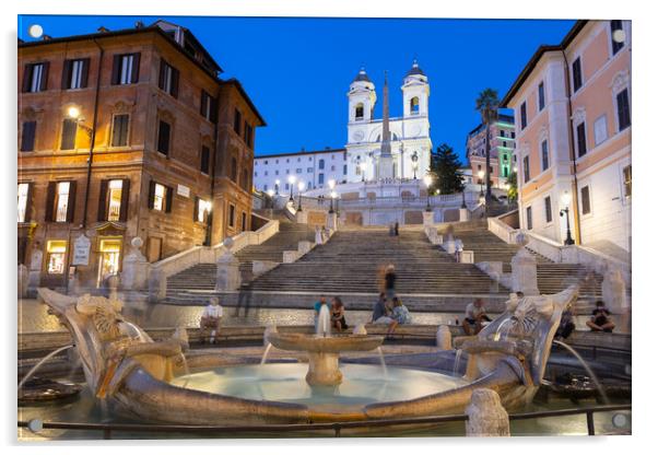 Spanish Steps and Fountain in Rome at Night Acrylic by Artur Bogacki
