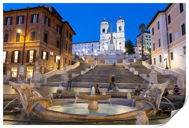 Spanish Steps and Fountain in Rome at Night Print by Artur Bogacki