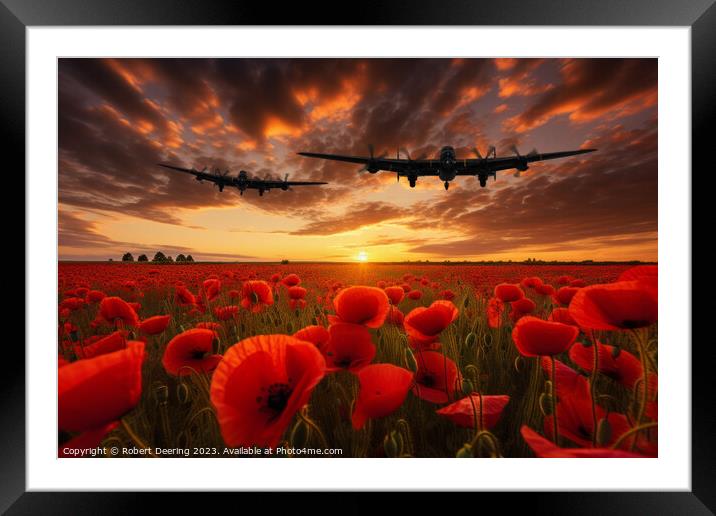 Poppy Field's Lancaster Flyby Framed Mounted Print by Robert Deering