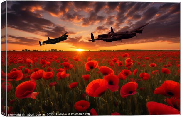 Sunset Skies, Lancaster Bombers Roar Canvas Print by Robert Deering