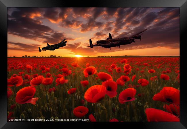 Sunset Skies, Lancaster Bombers Roar Framed Print by Robert Deering
