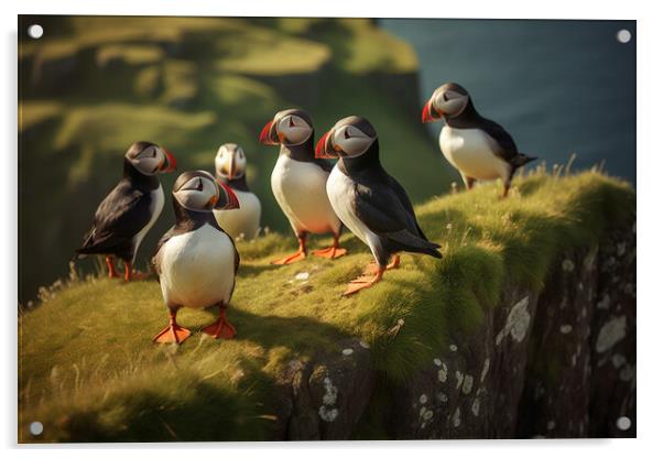 Puffins Acrylic by Picture Wizard