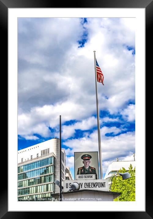 Checkpoint Charlie Today Flag West Berlin Germany Framed Mounted Print by William Perry