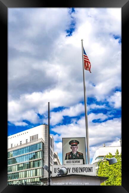 Checkpoint Charlie Today Flag West Berlin Germany Framed Print by William Perry