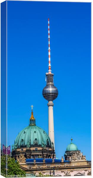 Two Crosses East German TV Tower Cathedral Berlin Germany Canvas Print by William Perry