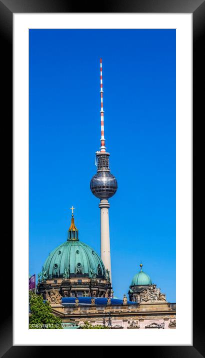 Two Crosses East German TV Tower Cathedral Berlin Germany Framed Mounted Print by William Perry