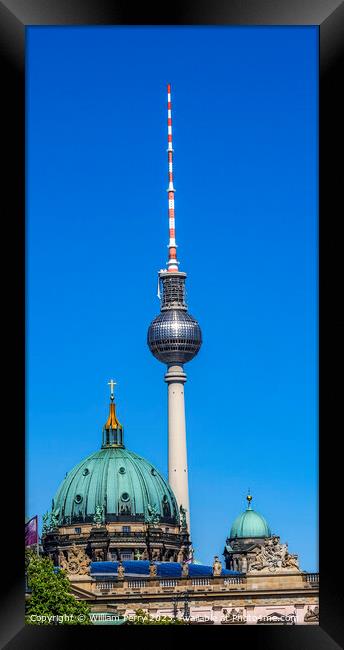 Two Crosses East German TV Tower Cathedral Berlin Germany Framed Print by William Perry