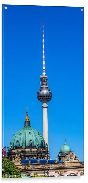 Two Crosses East German TV Tower Cathedral Berlin Germany Acrylic by William Perry