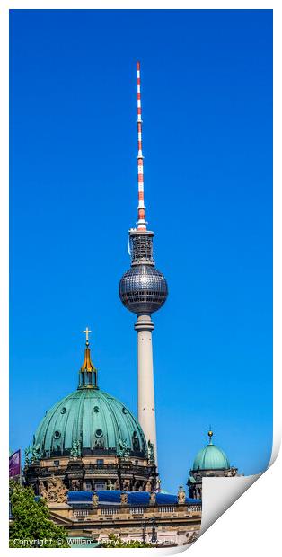 Two Crosses East German TV Tower Cathedral Berlin Germany Print by William Perry
