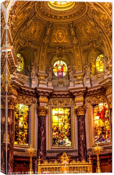 Altar Stained Glass Cathedral Berlin Germany Canvas Print by William Perry