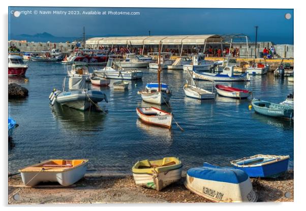 Harbour of the island of Tabarca, Alcante, Spain Acrylic by Navin Mistry